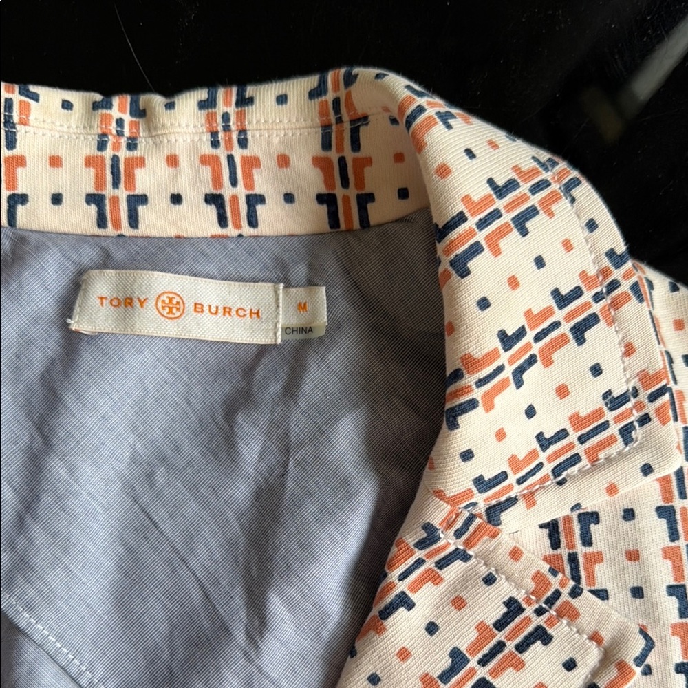Tory Burch Printed Cropped Jacket in Cream with Navy Size M